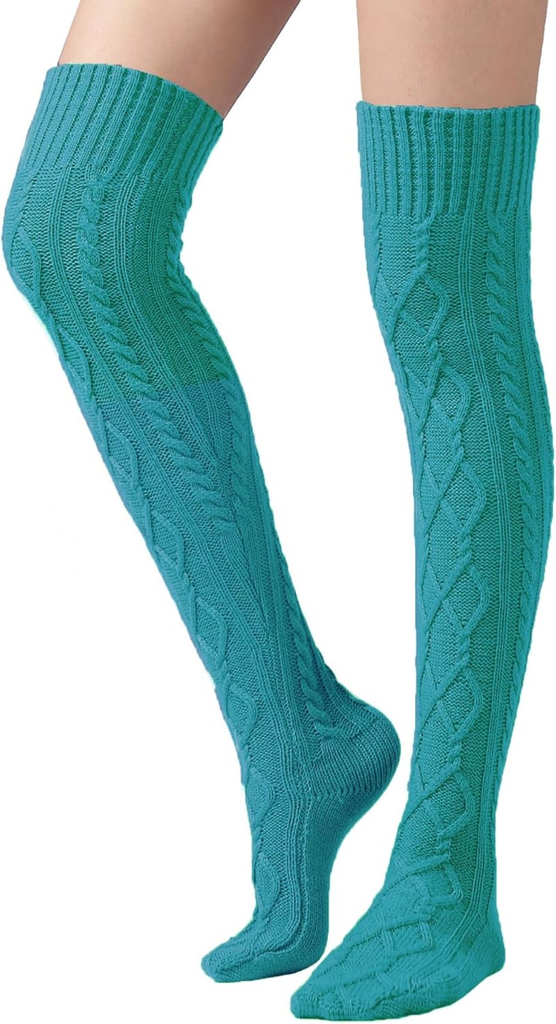SherryDC Women's Cable Knit Thigh High Boot Socks Extra Long Winter Stockings Leg Warmers - Image 1